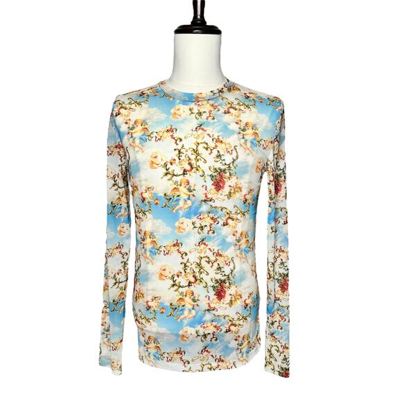 ASOS Design | Men | Rococo Floral Angels LS Sheer Mesh Muscle Shirt | Size Small - Picture 2 of 12